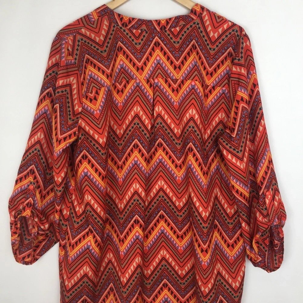 Women’s Colorful Multi Print Tunic/Top Dress Boho Orange Chevron Ladies Size XXL